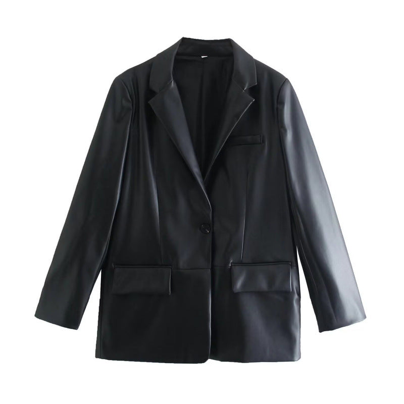 Women's Lapel Leather Blazer