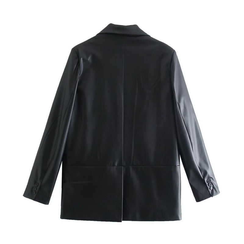 Women's Lapel Leather Blazer