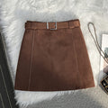 Brown Suede A-Line Mini Skirt