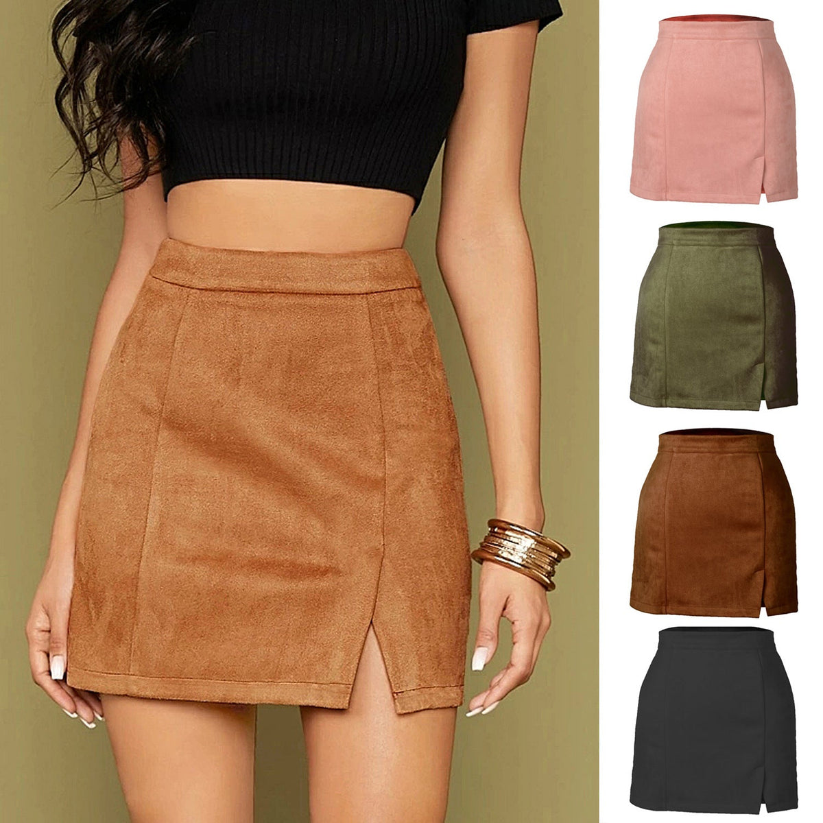 Suede Wrap Mini Skirt