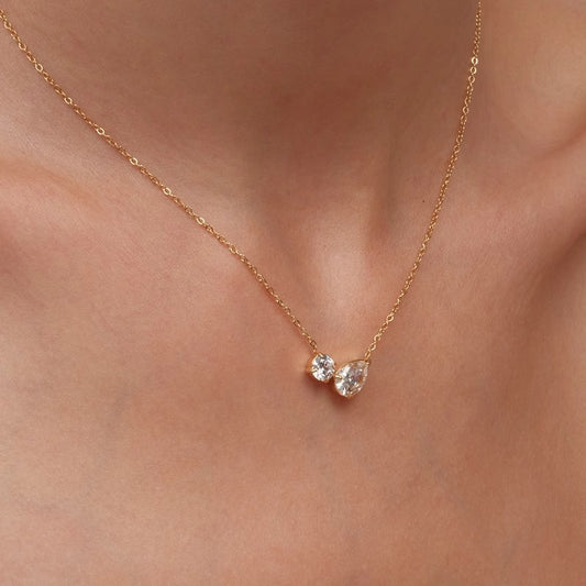 Women's S925 Sterling Silver Simple Water Drop Rhinestone Necklace
