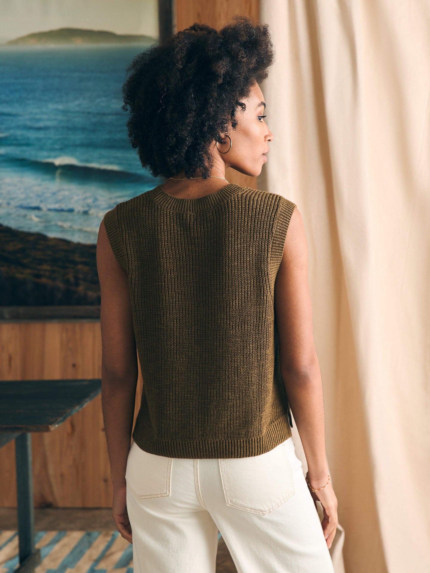 Miramar Linen Muscle Tank - Military Olive