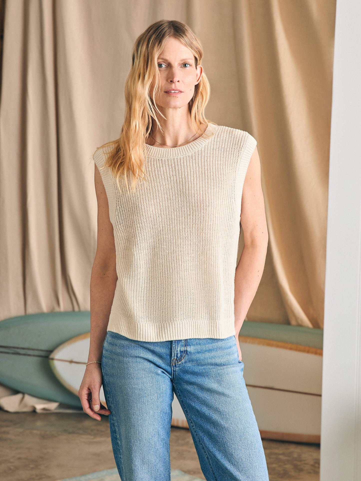 Miramar Linen Muscle Tank - Summer Sand