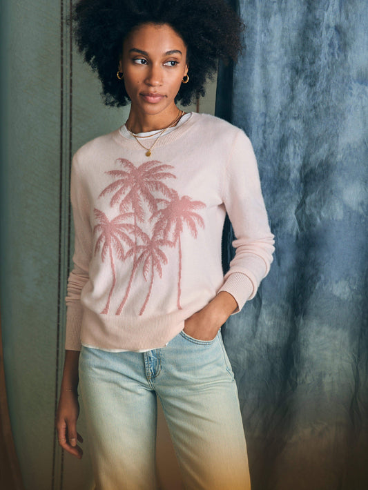 Palm Coast Cashmere Crewneck - Clay Palm Horizon