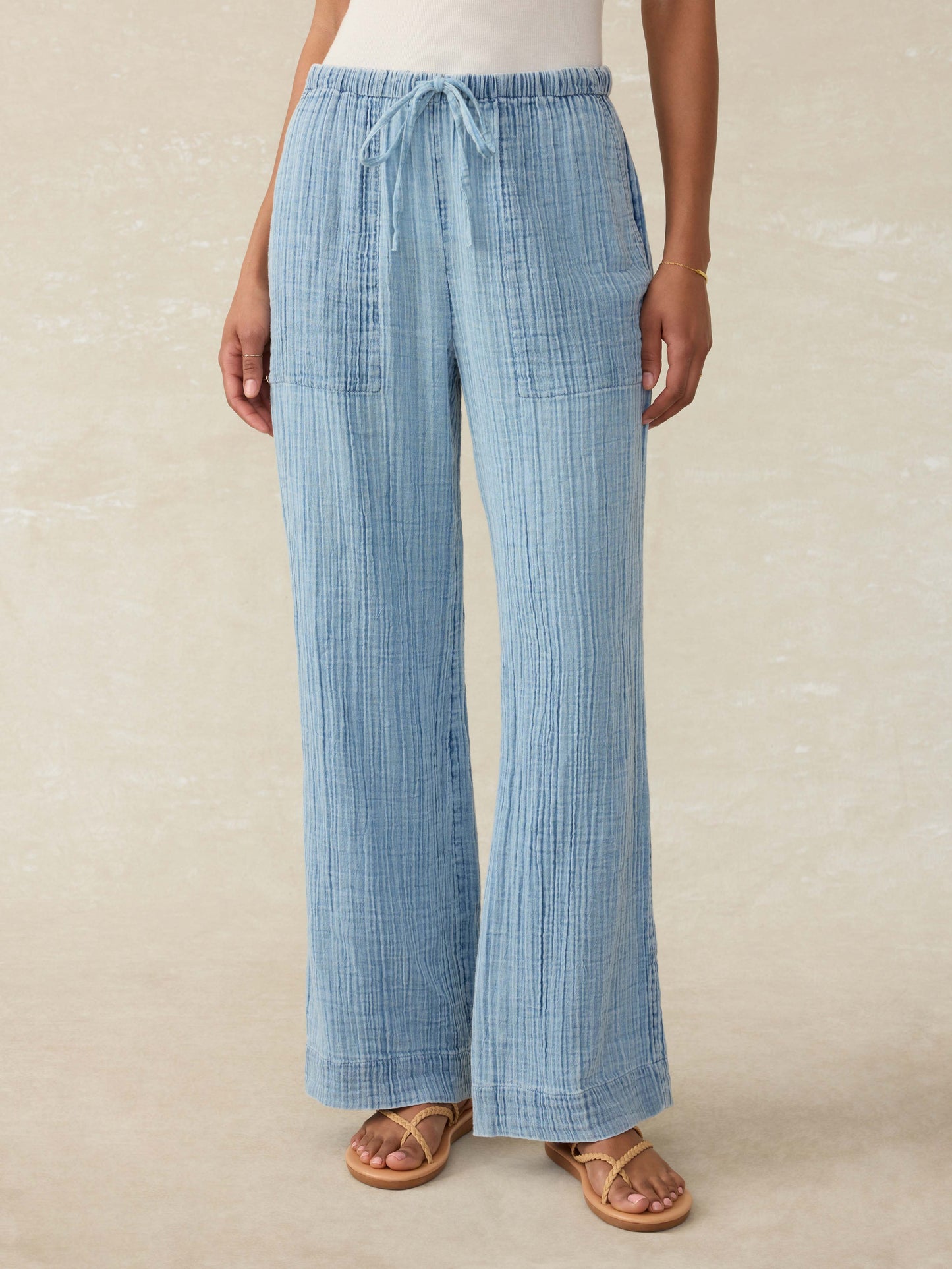 Dune Cotton Gauze Drawstring Pant - Light Indigo Wash