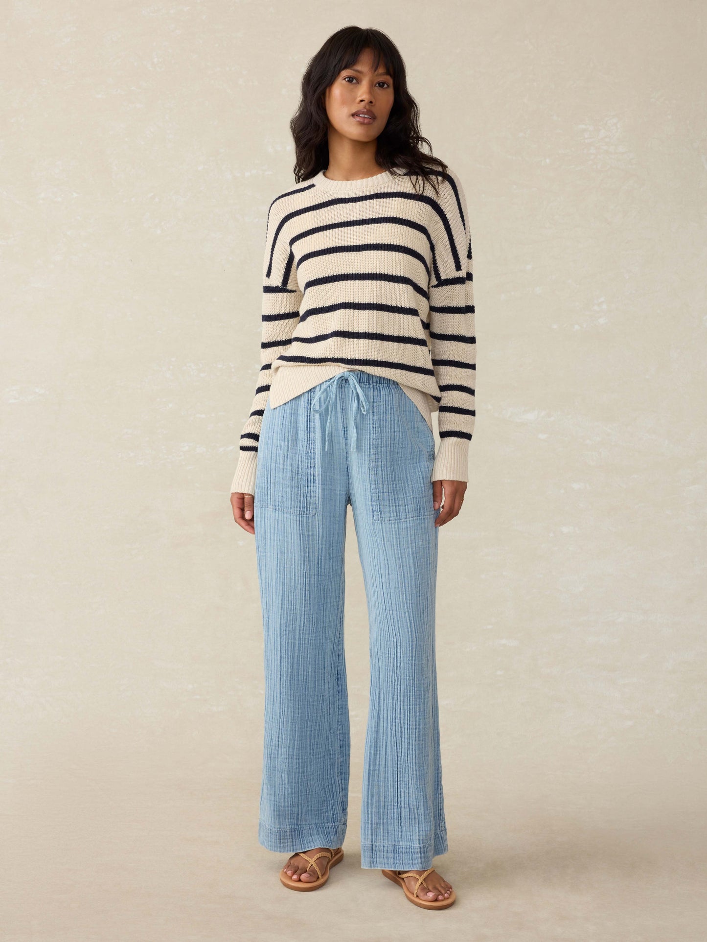 Dune Cotton Gauze Drawstring Pant - Light Indigo Wash