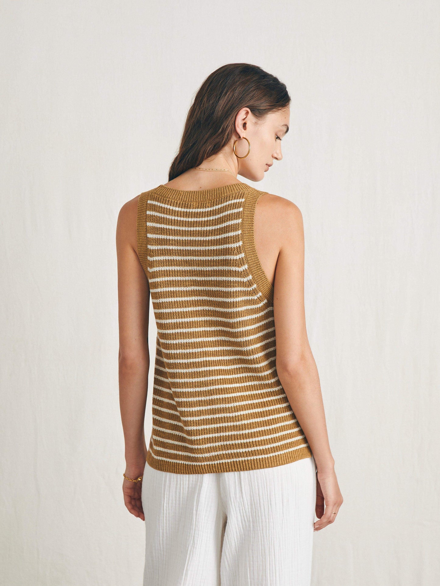 Miramar Linen Scoop Neck Tank - Antique Bronze Hampton Stripe