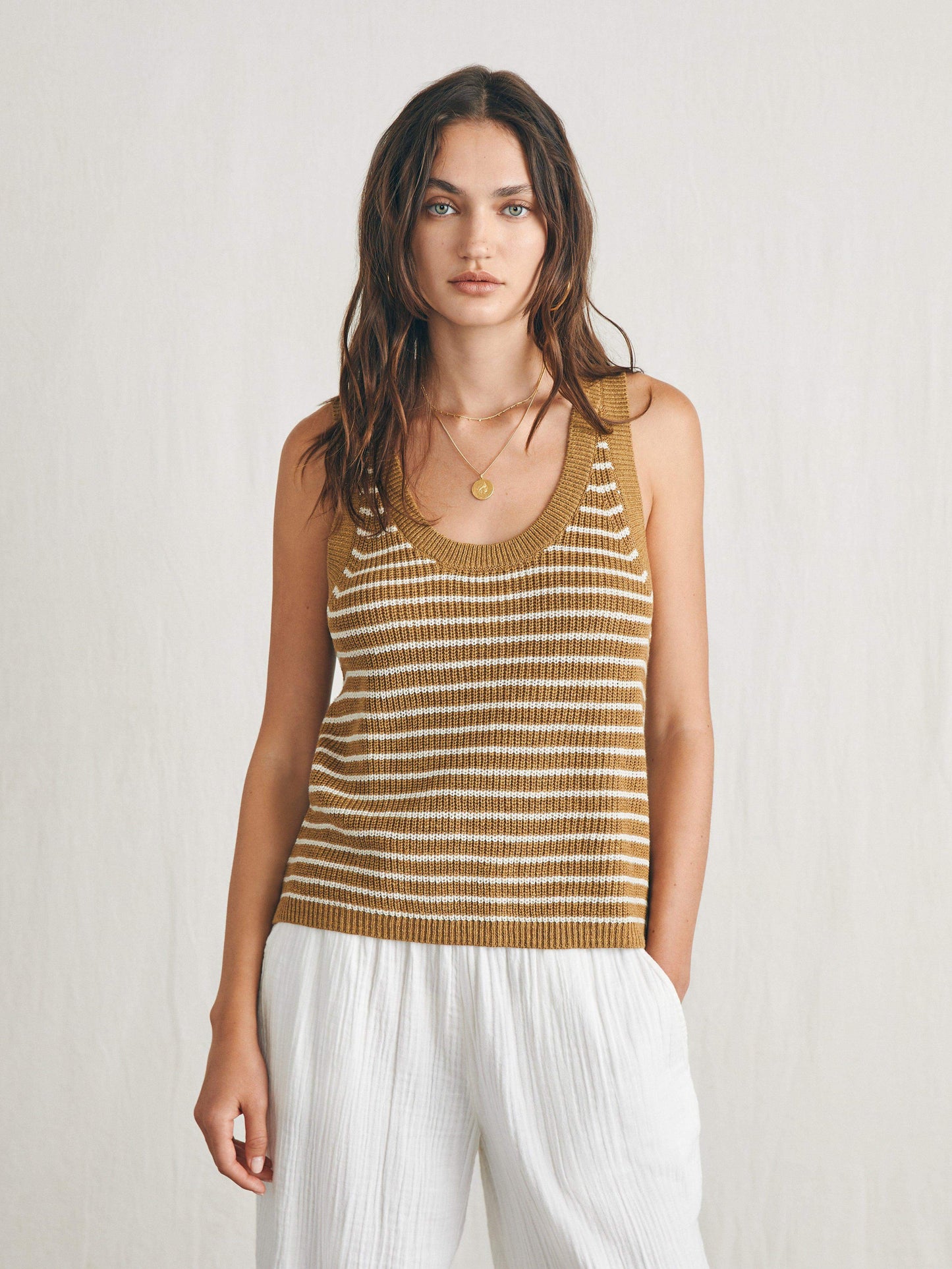 Miramar Linen Scoop Neck Tank - Antique Bronze Hampton Stripe