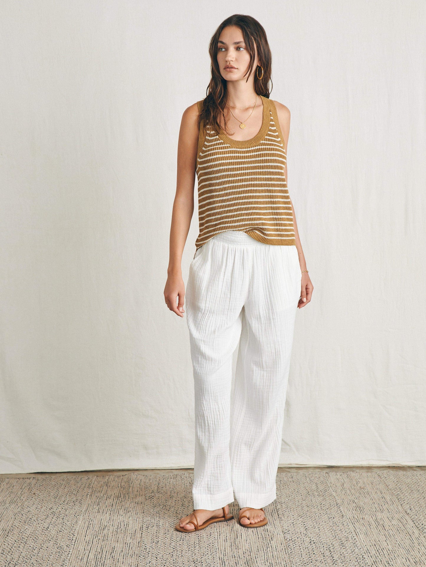 Miramar Linen Scoop Neck Tank - Antique Bronze Hampton Stripe