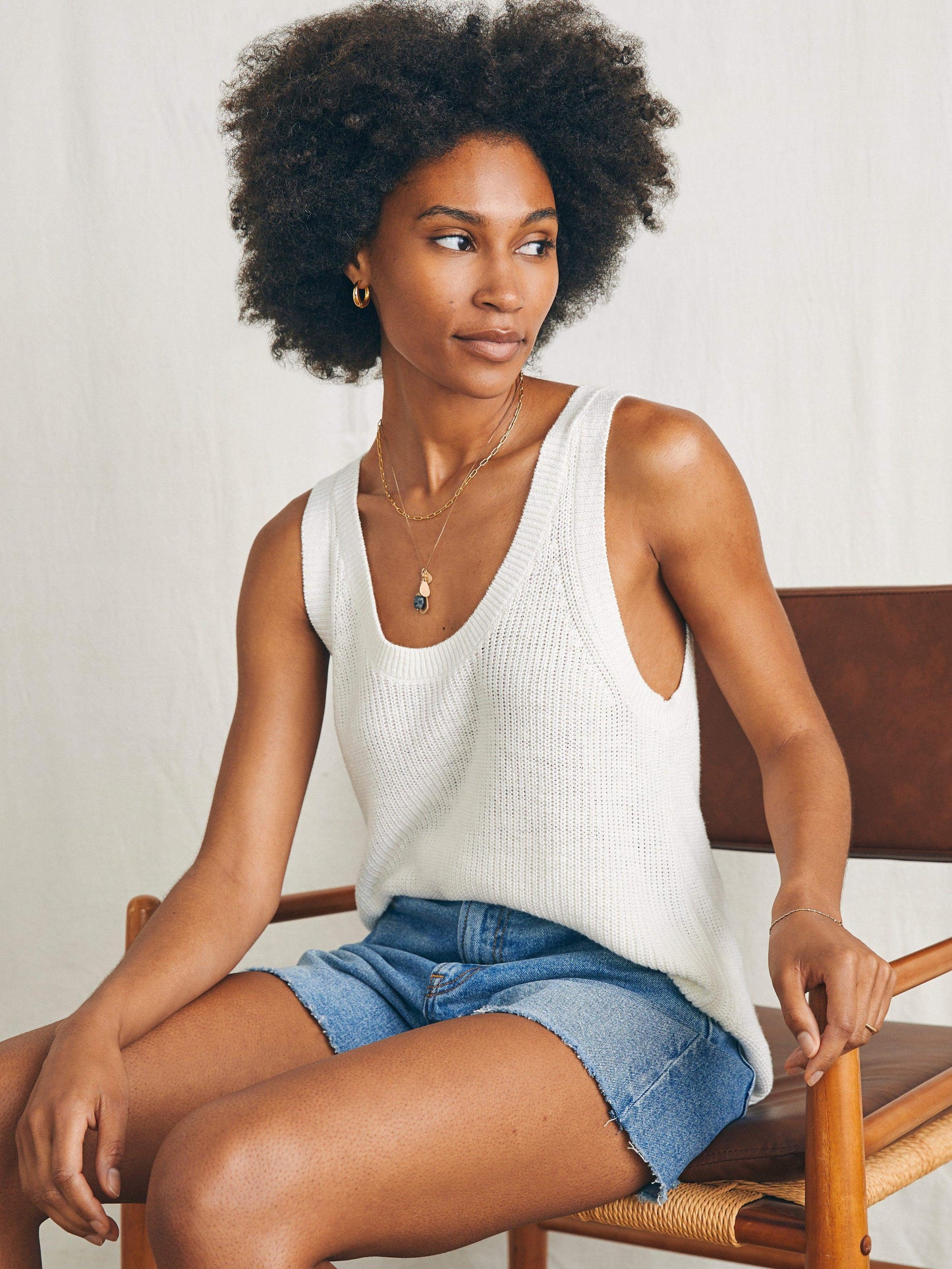 Miramar Linen Scoop Neck Tank - Egret