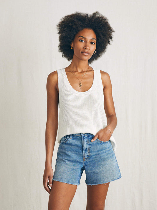 Miramar Linen Scoop Neck Tank - Egret