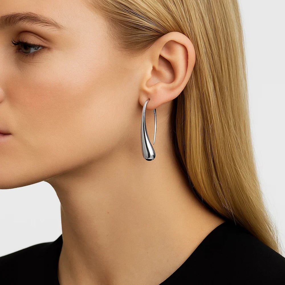 Sophia Teardrop Hook Earrings – Modern Minimalist Design in Silver or Gold