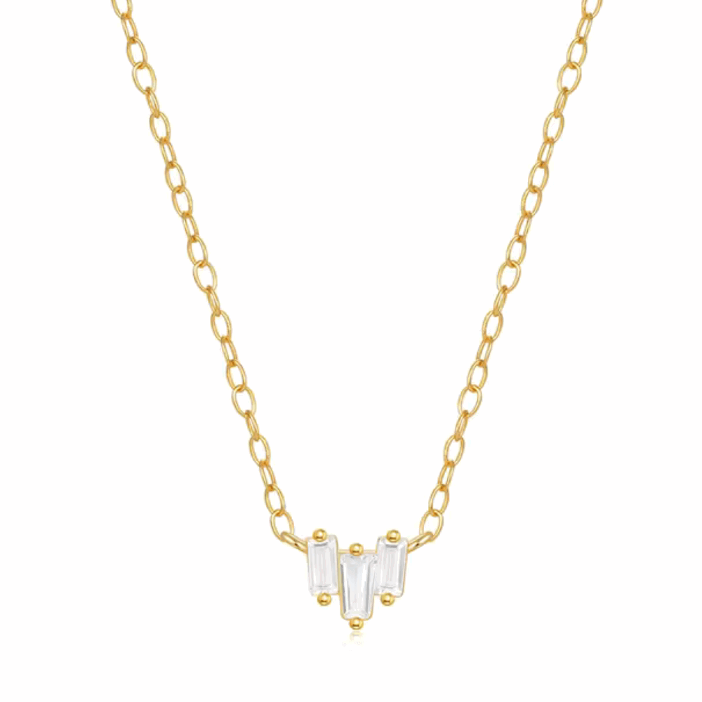 Starling Dainty Necklace with Three Emerald Cut Cubic Zirconia Stones