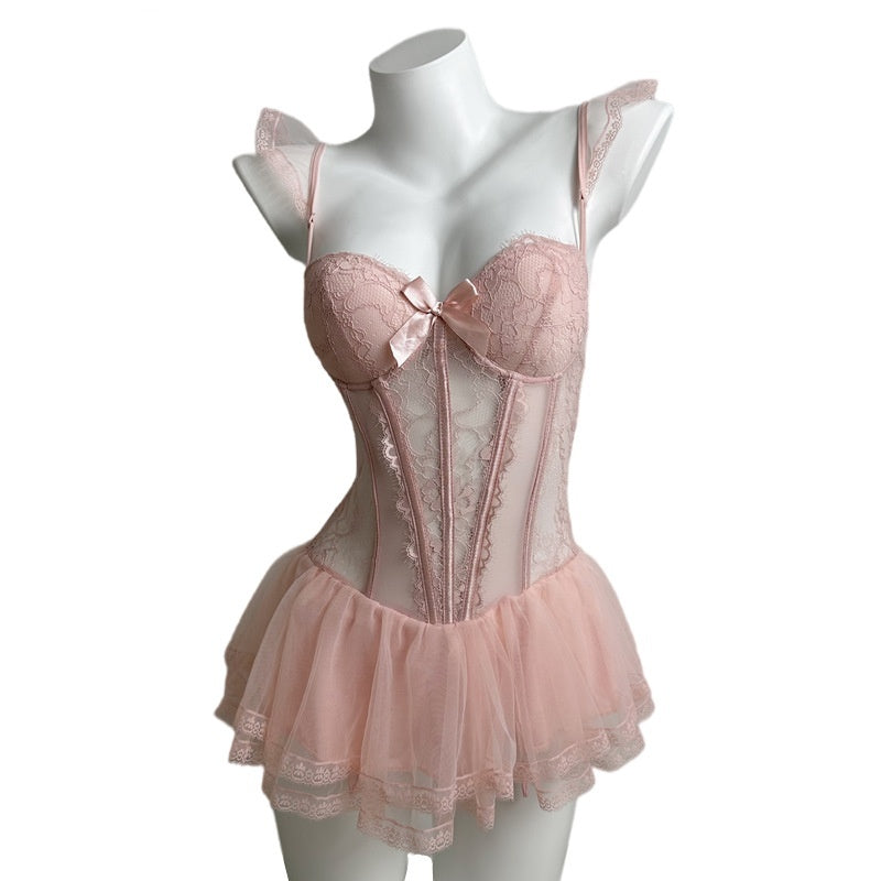 Sexy Lace Fishbone Corset Waist Mesh Push Up Underwear