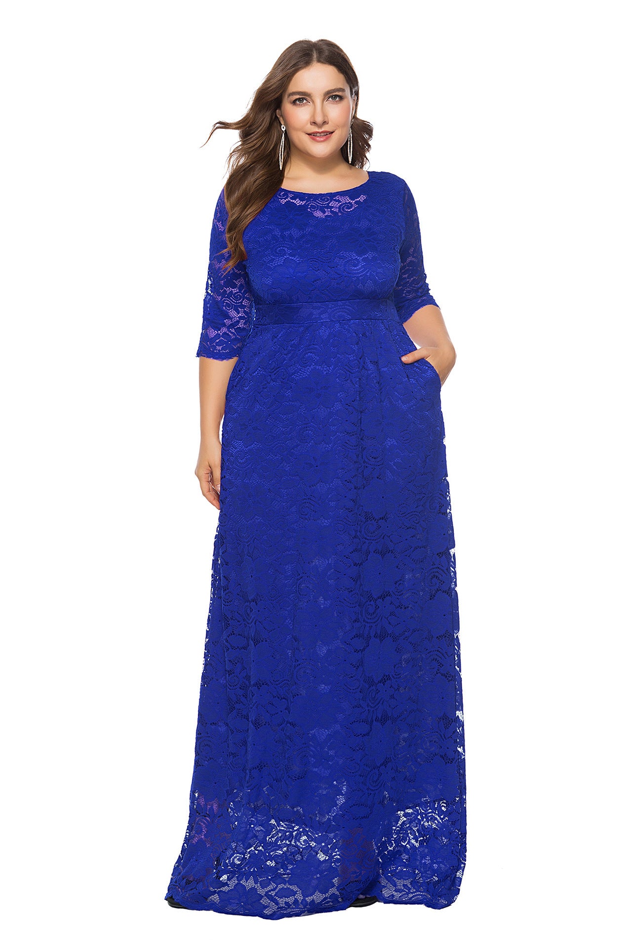 Plus Size New Hollow Lace Pocket Dress