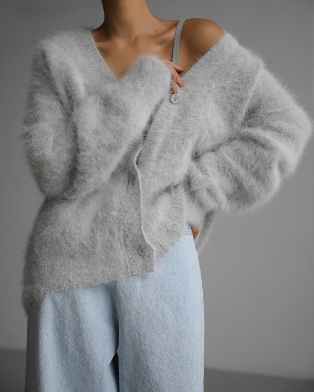 Loose V-neck Button Cardigan Fall Winter Fashion Single Breasted Knitted Sweater Top
