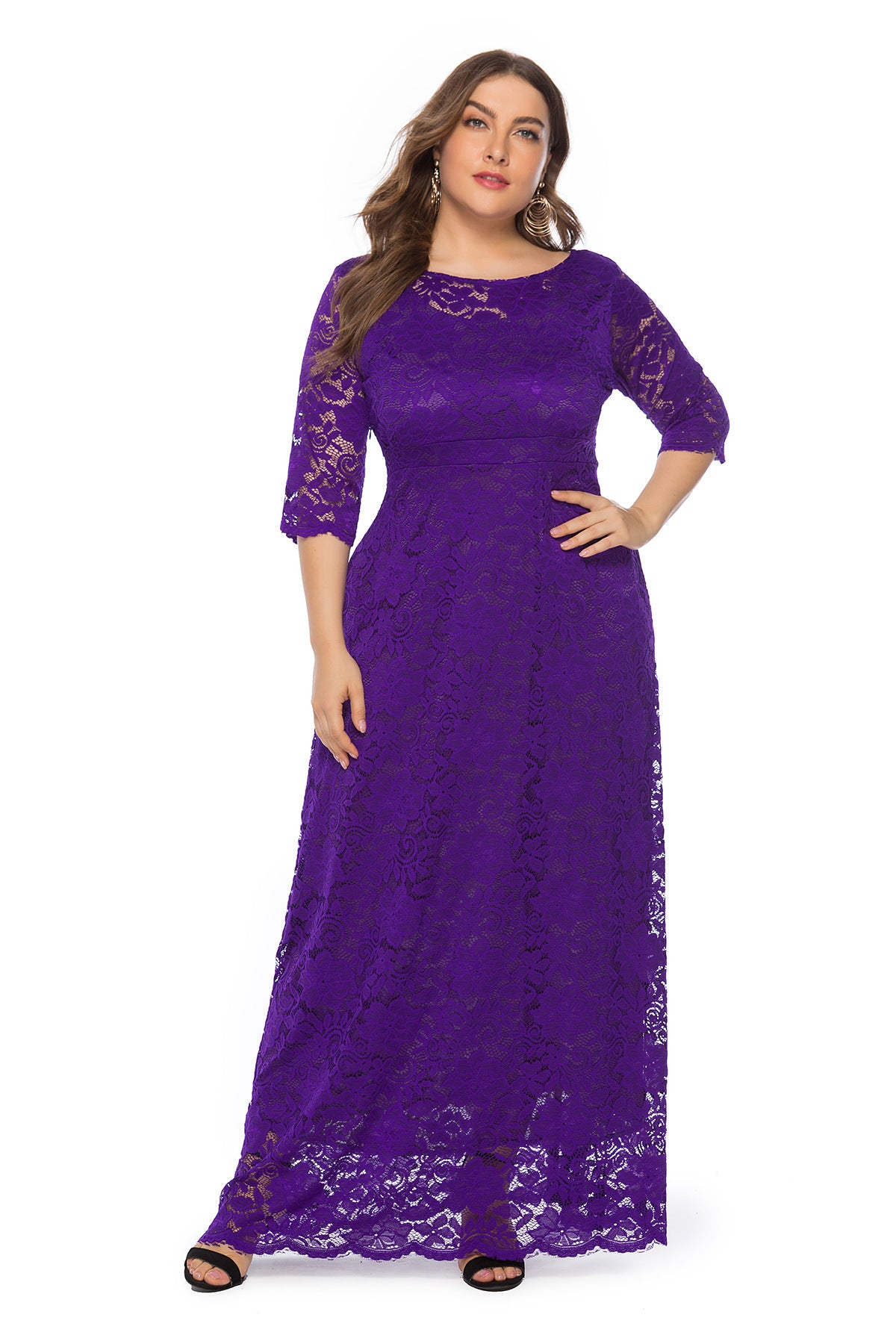 Plus Size New Hollow Lace Pocket Dress