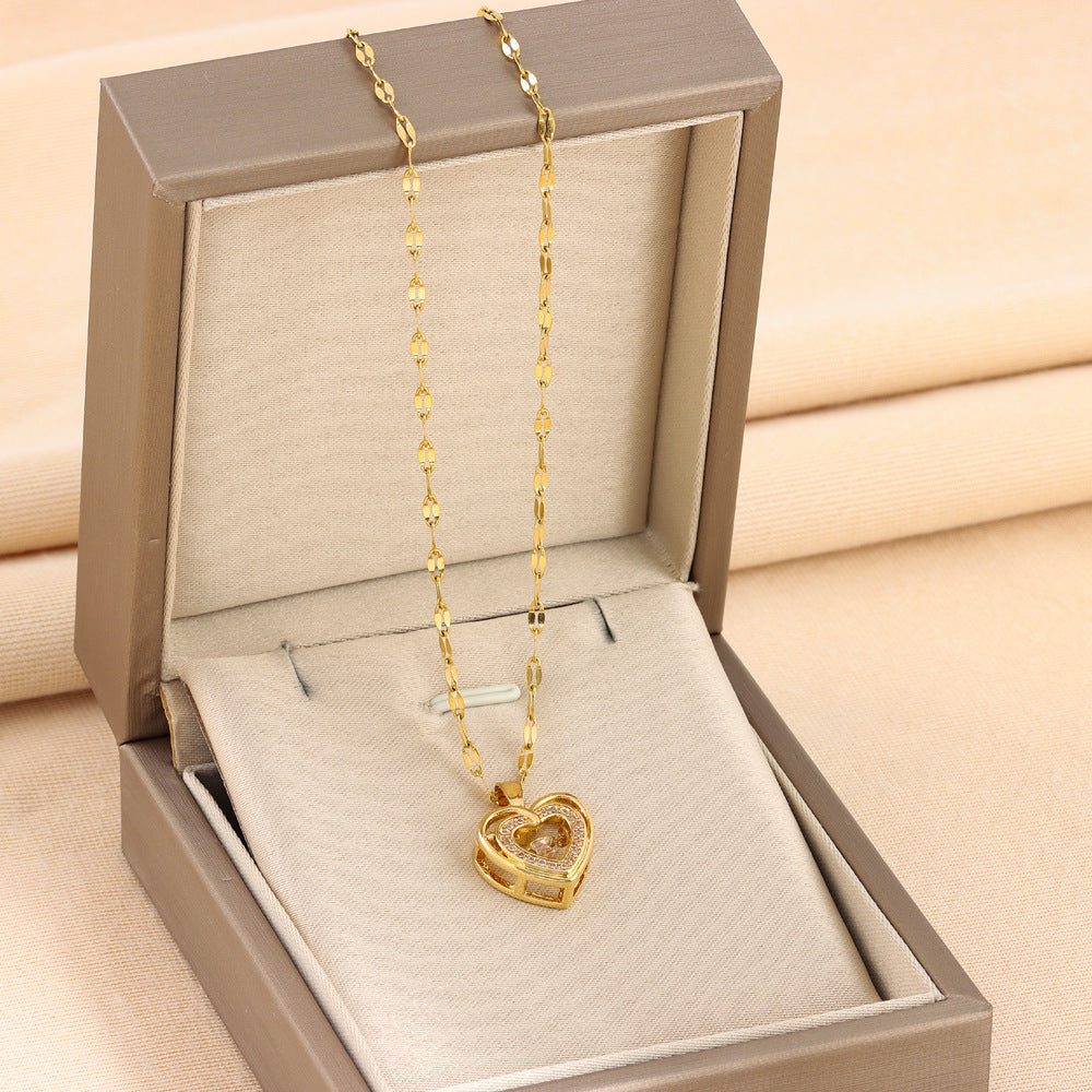Double-Layer Love Necklace with Rhinestones – Titanium Steel Pendant