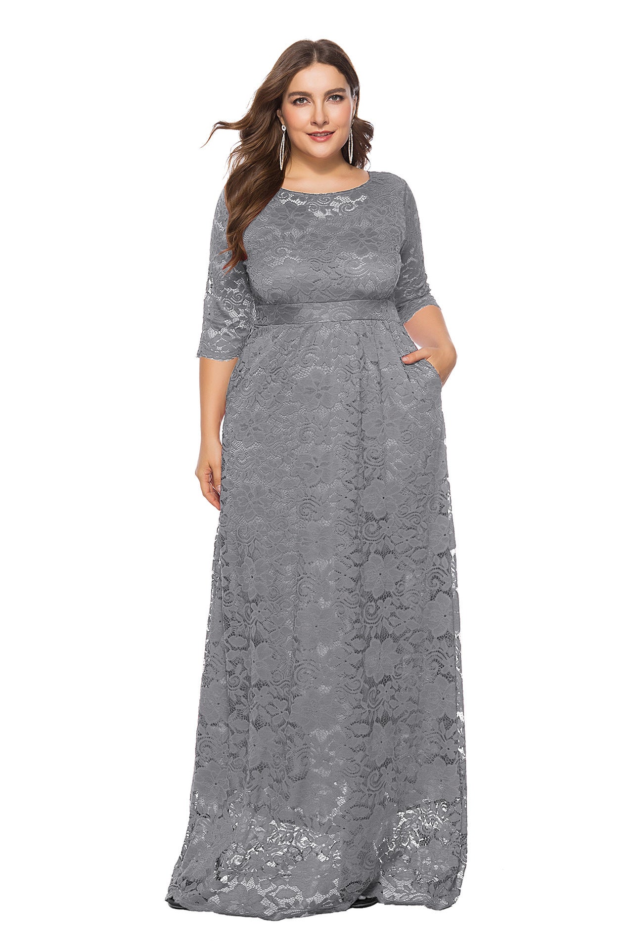 Plus Size New Hollow Lace Pocket Dress