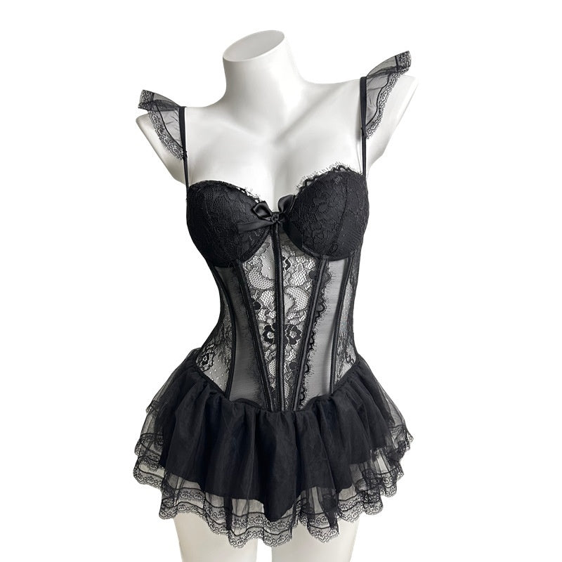 Sexy Lace Fishbone Corset Waist Mesh Push Up Underwear