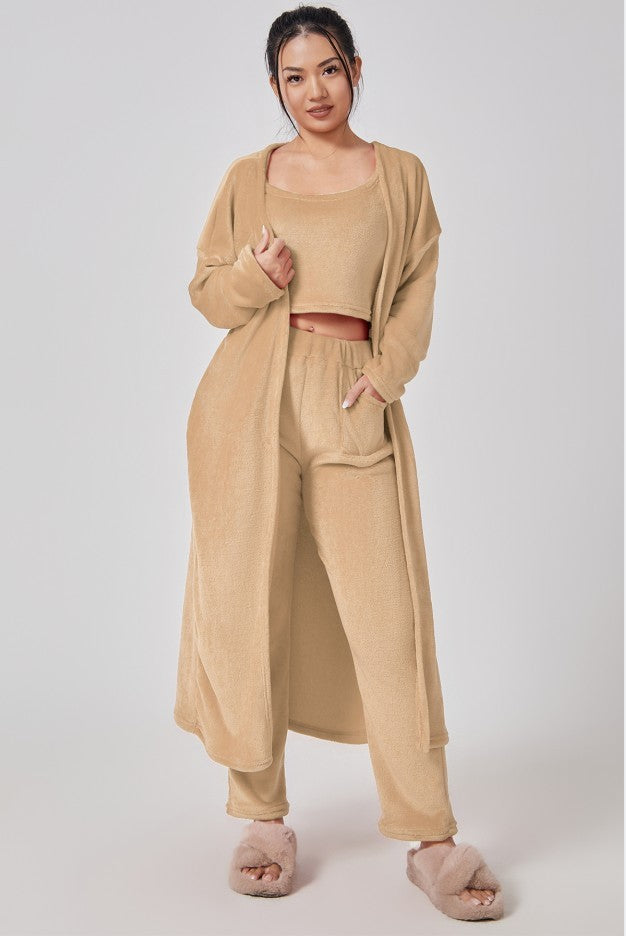 Cozy Pajama Set, 3 Piece Lounge Set, Cute Loungewear, Warm Suit Sets, Matching Set, Lounge Set, 3 Piece Pant Sets, Winter Dress