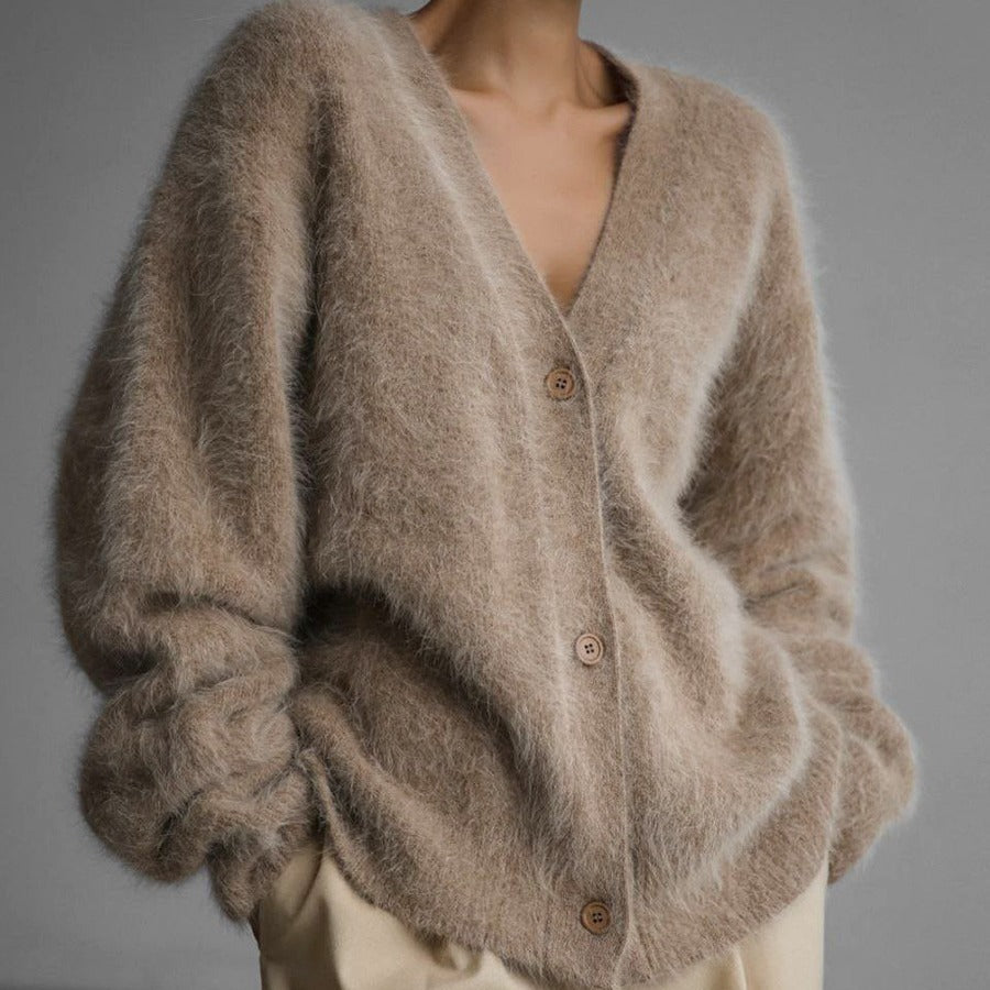 Loose V-neck Button Cardigan Fall Winter Fashion Single Breasted Knitted Sweater Top