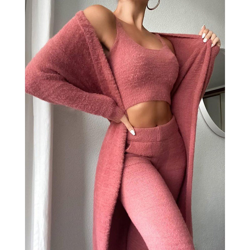 Cozy Pajama Set, 3 Piece Lounge Set, Cute Loungewear, Warm Suit Sets, Matching Set, Lounge Set, 3 Piece Pant Sets, Winter Dress