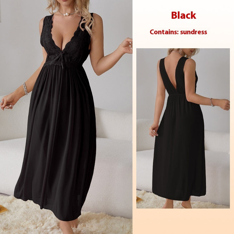 Sexy V-neck Lace Mesh Nightdress