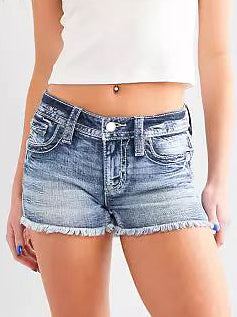 Mid-High Rise Ripped Jean Shorts Distressed Stretchy Denim Shorts