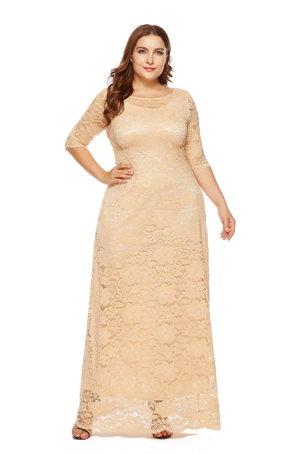 Plus Size New Hollow Lace Pocket Dress