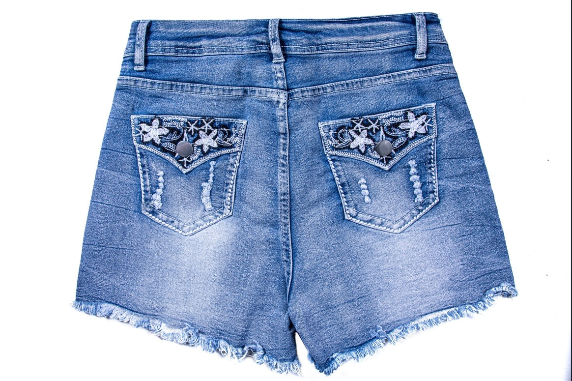 Mid-High Rise Ripped Jean Shorts Distressed Stretchy Denim Shorts