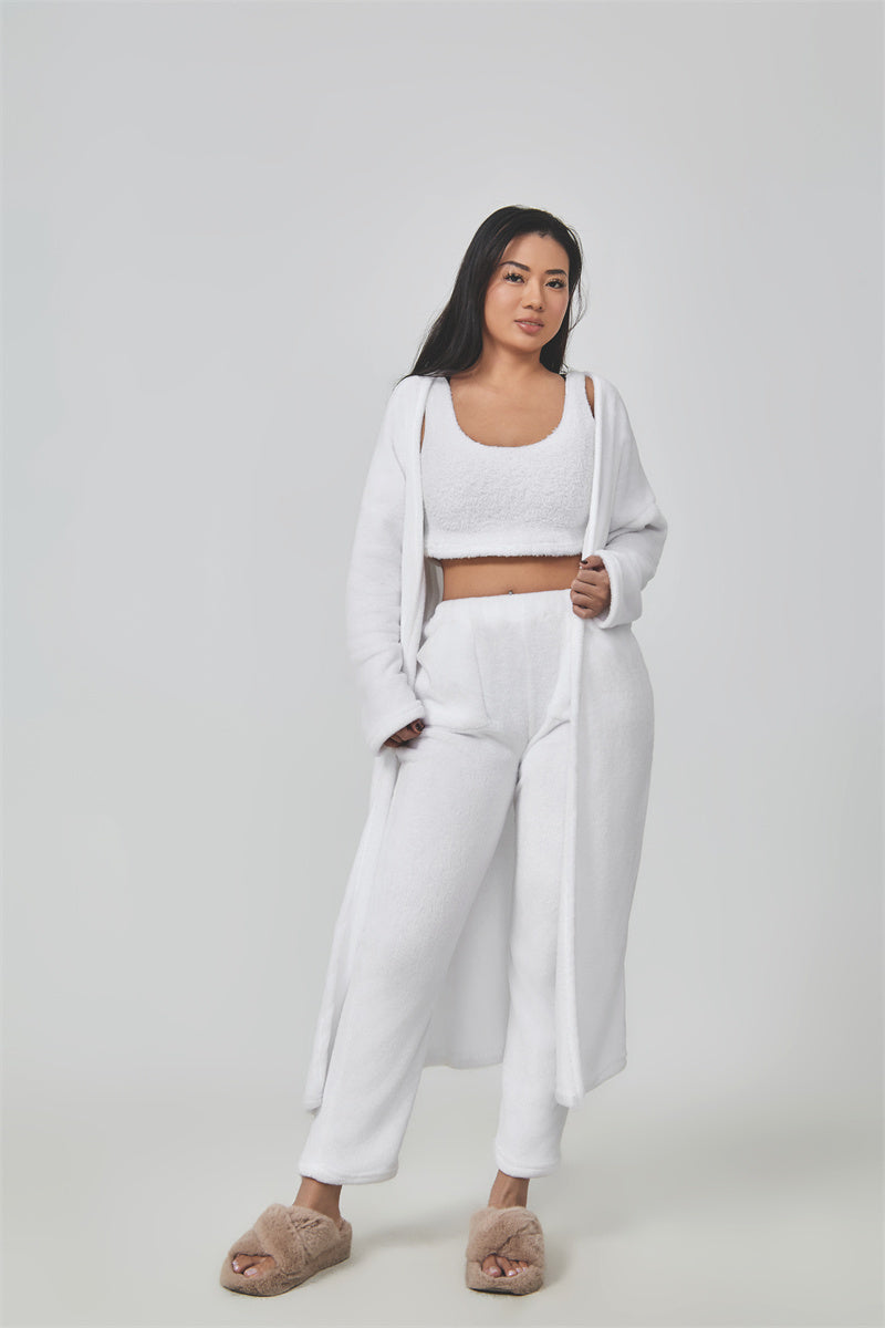 Cozy Pajama Set, 3 Piece Lounge Set, Cute Loungewear, Warm Suit Sets, Matching Set, Lounge Set, 3 Piece Pant Sets, Winter Dress