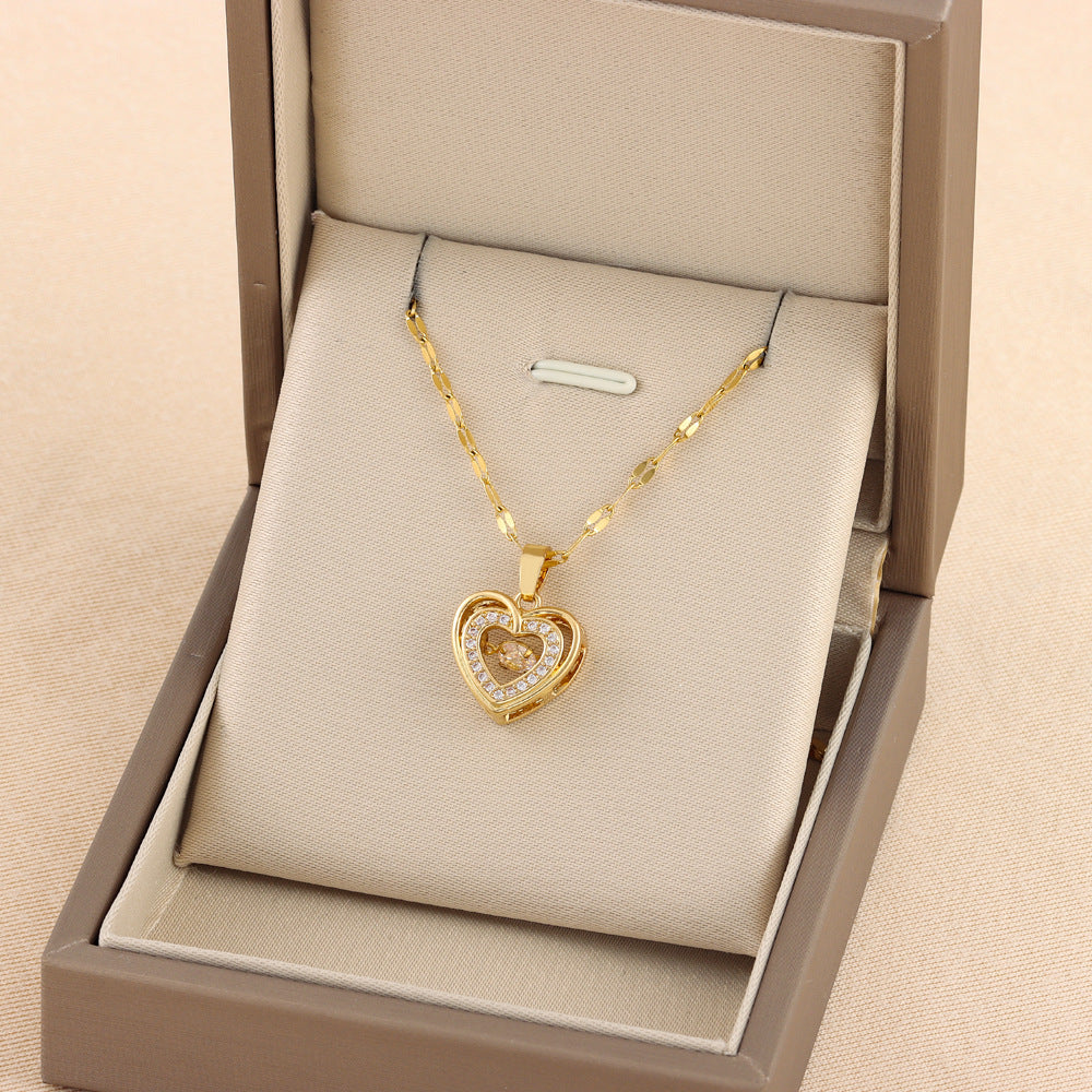 Double-Layer Love Necklace with Rhinestones – Titanium Steel Pendant
