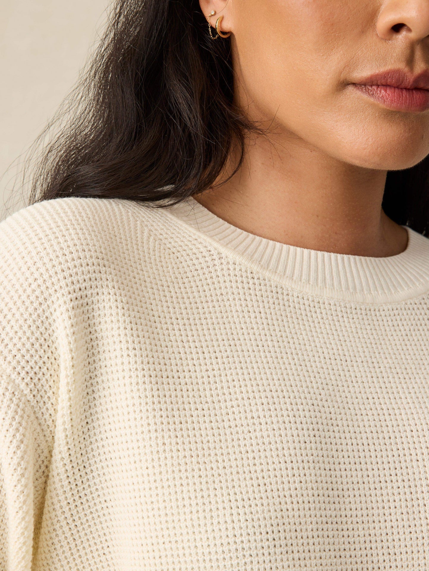 Sunwashed Relaxed Waffle Crewneck - White Shell